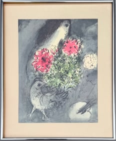 Marc Chagall Femme Bouquet et Oiseau Offset Lithograph Woman Flowers and Bird Created in 1953