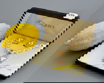 Roman Faux Pearl Pendant Necklace Clip Earrings Enhancer Set Unused Boxed Vintage Costume Jewelry