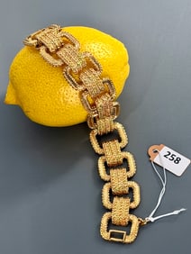 Monet Vintage Gold Plated Textured Link Bracelet Mid Century Costume Jewelry