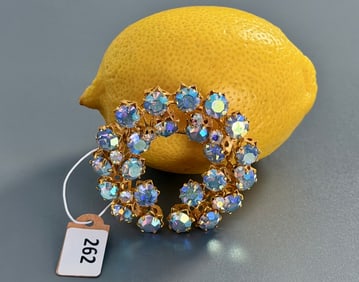 Aurora Borealis Austrian Crystals Mid Century Vintage Sparkly Iridescent Rainbow Colors Aura Brooch