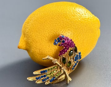 Vintage Parrot Colorful Rhinestone Jeweled Brooch