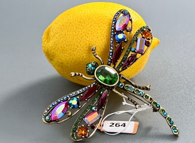 Dragonfly Brooch Large Impressive Aurora Borealis Costume Jewelry Rhinestone Iridescent Crystals