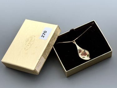 Giovanni Enamel Butterfly Rose Pendant on Gold Tone Chain Vintage Unused Costume Jewelry