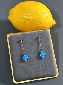 Beautiful Opal Quarter Leaf Dangling Earrings on 14K Gold Studs Never Used Jewelry