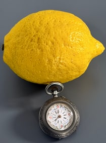 Antique Silver Enamel Painted Dial Swiss Pocket Watch 800 European Silver Standard