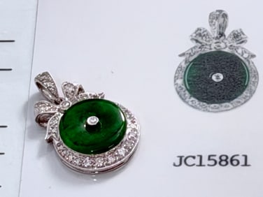 Certified Natural Jadeite Huaigu Disc Diamond Jeweled Pendant