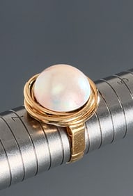 Mabe Pearl 14K Yellow Gold Vintage Ring Custom Design Mid 20th Century Jewelry Size 6 1/4