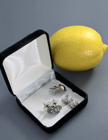 Three Pairs of Vintage White Metal Stud Earrings Including 925 Sterling Silver