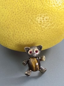 Charles Rothman Vintage Jelly Belly Tiger Eye Cabochon Teddy Bear Brooch Designed by Karen Lynne