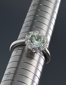 Lab Created Green Sapphire White Topaz Modern Sterling Silver Lady s Ring Size 7