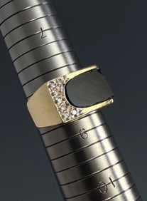 Black Onyx Diamond Accented 14K Gold Ring Size 8 1/2