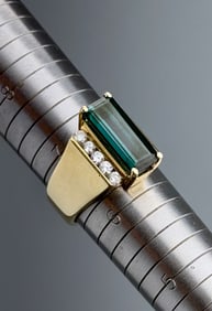 Italian 14K Yellow Gold Tourmaline Diamond Jeweled Ring Size 6 3/4 1994 Appraisal