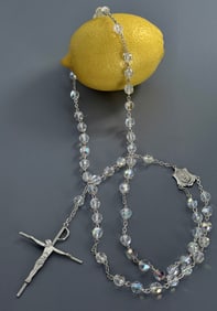 AFCO Sterling Crystal Beads Rosaries Mid Century Modern Design Crucifix Cross Rosario