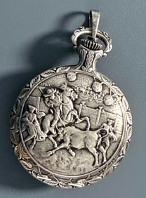 Swiss Made 17 Rubis Toreador Bull Corrida Spain Embossed Case Wind Up Pocket Watch Mechanical