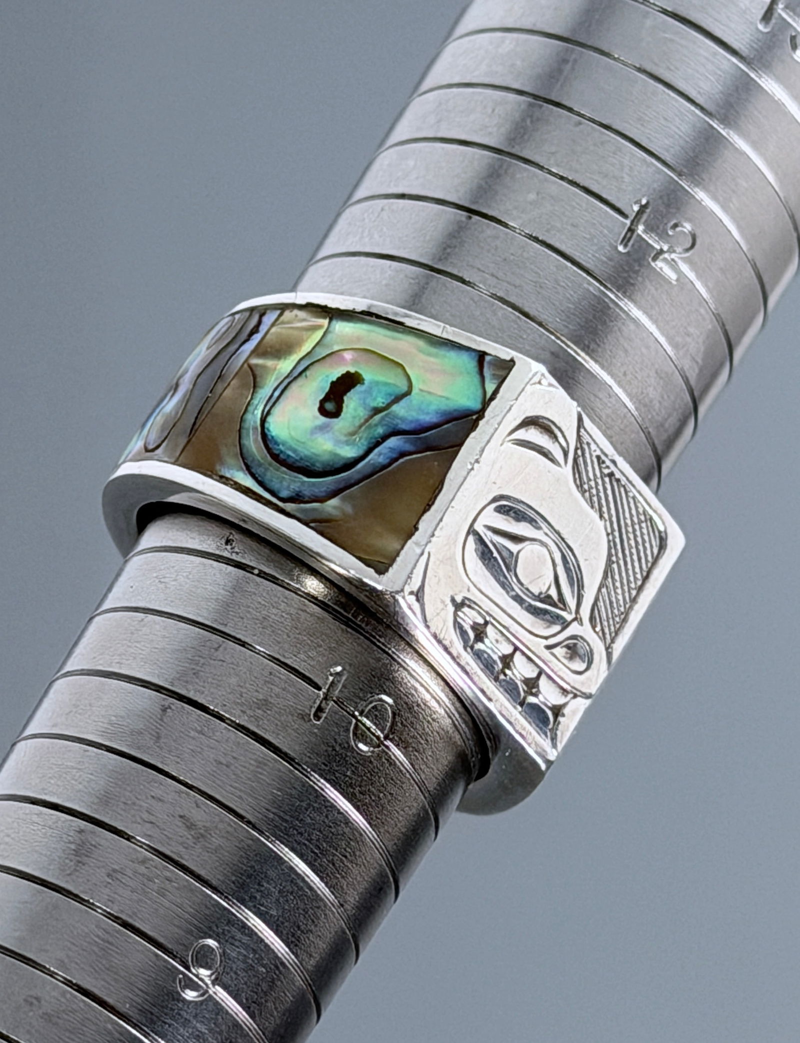 Abalone Inlay Wolf Carved Outstanding Spiritual Sterling Silver Ring Northwest Coast Vintage Haisla (1 of 11)