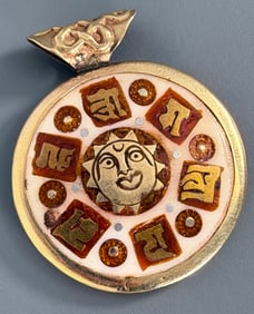 Vintage Nepal Buddhist Pendant Tibetan Ethnic Amulet with Om Mantra Eyes of Buddha on the Reverse Om