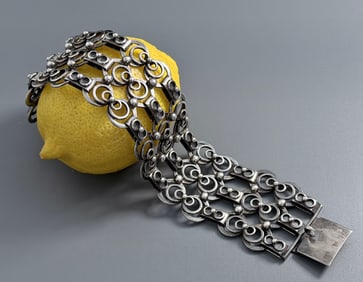 Impressive Dutch Hermann Siersbol Sterling Silver Linked Bracelet Mid Century Modern Design