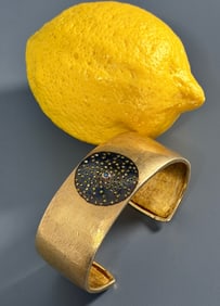 Fancy Yellow Diamonds Blue Sapphire Gold Vermeil Blackened Silver Modernist Designer Cuff Bracelet