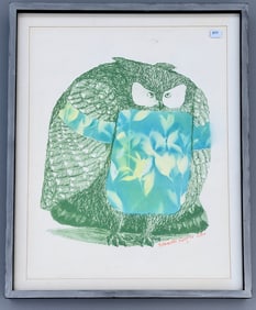 Bruce Robert Hasselle American 1943-1998 Abstract Owl Artist Proof Lithograph Dated 1970 Framed