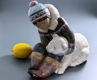 Lladro Eskimo Playing Large Figurine Polar Bear Inuit Arctic Collection Item Number 12097 Cres