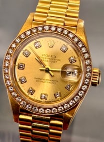 Rolex Perpetual Datejust Oyster 18K Yellow Gold Diamonds Ladies Watch President Bracelet 18k Yellow