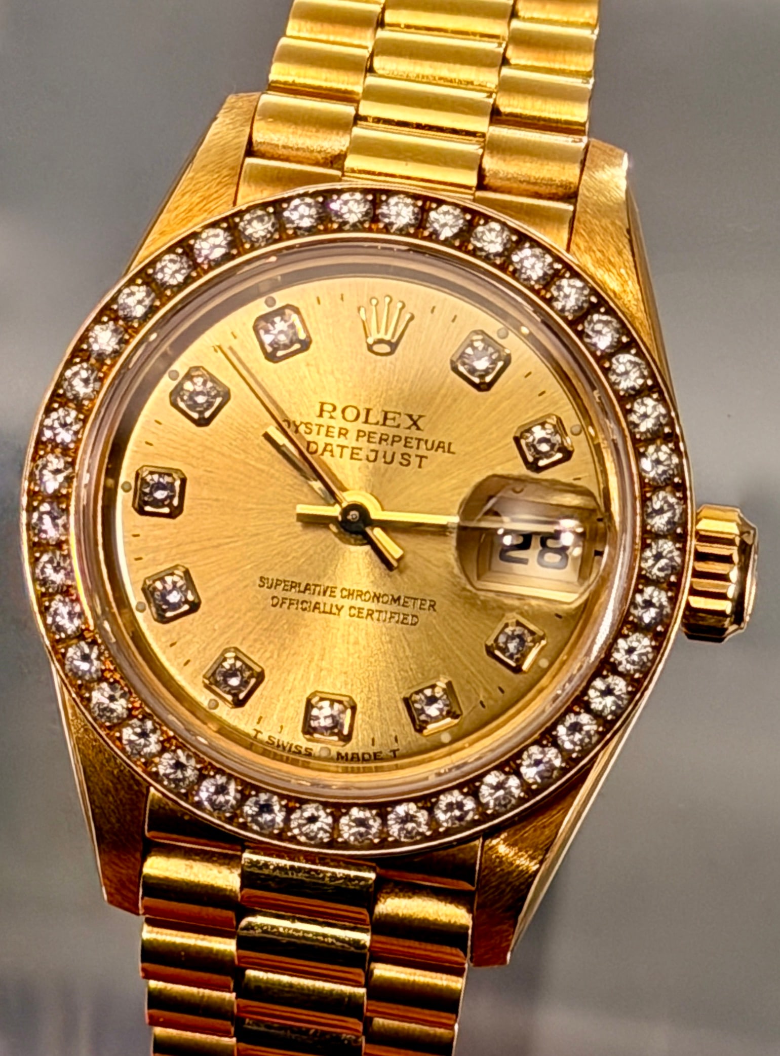 Rolex Perpetual Datejust Oyster 18K Yellow Gold Diamonds Ladies Watch President Bracelet 18k Yellow (1 of 11)