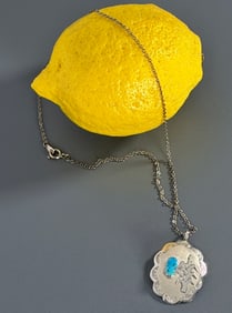 Vintage Corn Turquoise Pendant Marked Sterling on Silver Tone Chain