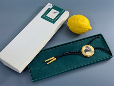 Barlow Braided Leather Moose Bolo Tie In Gold Tone Bezel