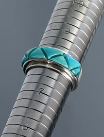 Navajo Turquoise Band Signed Teme Native American Old Pawn Sterling Silver Statement Ring with