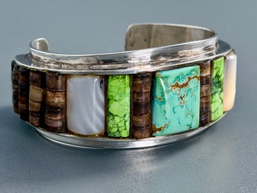 Fantastic Navajo Turquoise Nacre Multi Stone Corn Row Native American Indian Sterling Silver