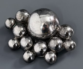 Vintage Mexican Art Deco Period Large Sterling Silver Bubble Pin Graduated Balls Brooch