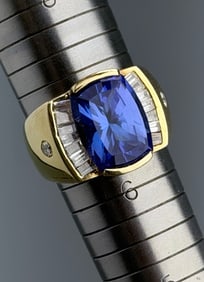 Tanzanite Vintage 14K Gold Baguette Cut Diamonds Ring Size 6 3/4 Estate Jewelry 1992 Appraisal