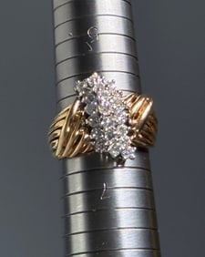 Vintage Waterfall Diamond Cluster Cocktail Ring In Braided 14K Gold Setting Estate Jewelry c Mid