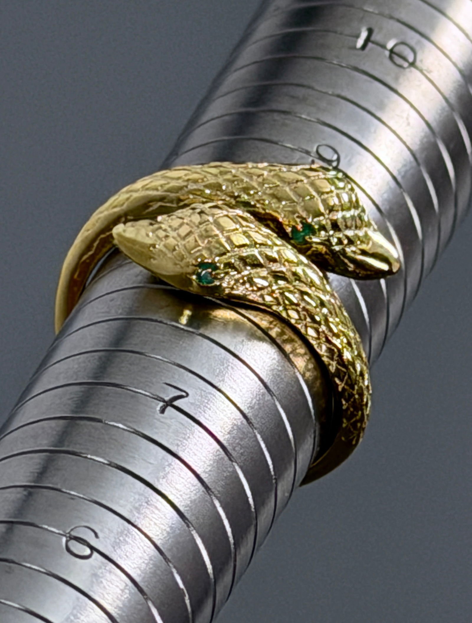 Snake Ring Genuine Stone Green Jeweled Eyes 14K Gold Plated Sterling Silver Adjustable Size (1 of 4)