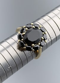 Faceted Onyx Cocktail Ring 14K Gold Plated Over Sterling Silver Size 7 3/4