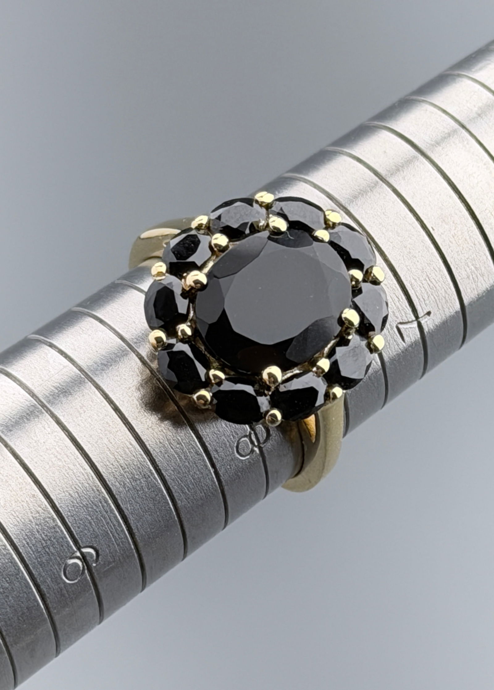 Faceted Onyx Cocktail Ring 14K Gold Plated Over Sterling Silver Size 7 3/4 (1 of 7)