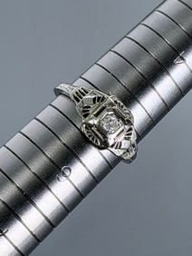 Art Deco Diamond 18K Gold Love Ring Signed J.A. to J.B. Size 5 1/4