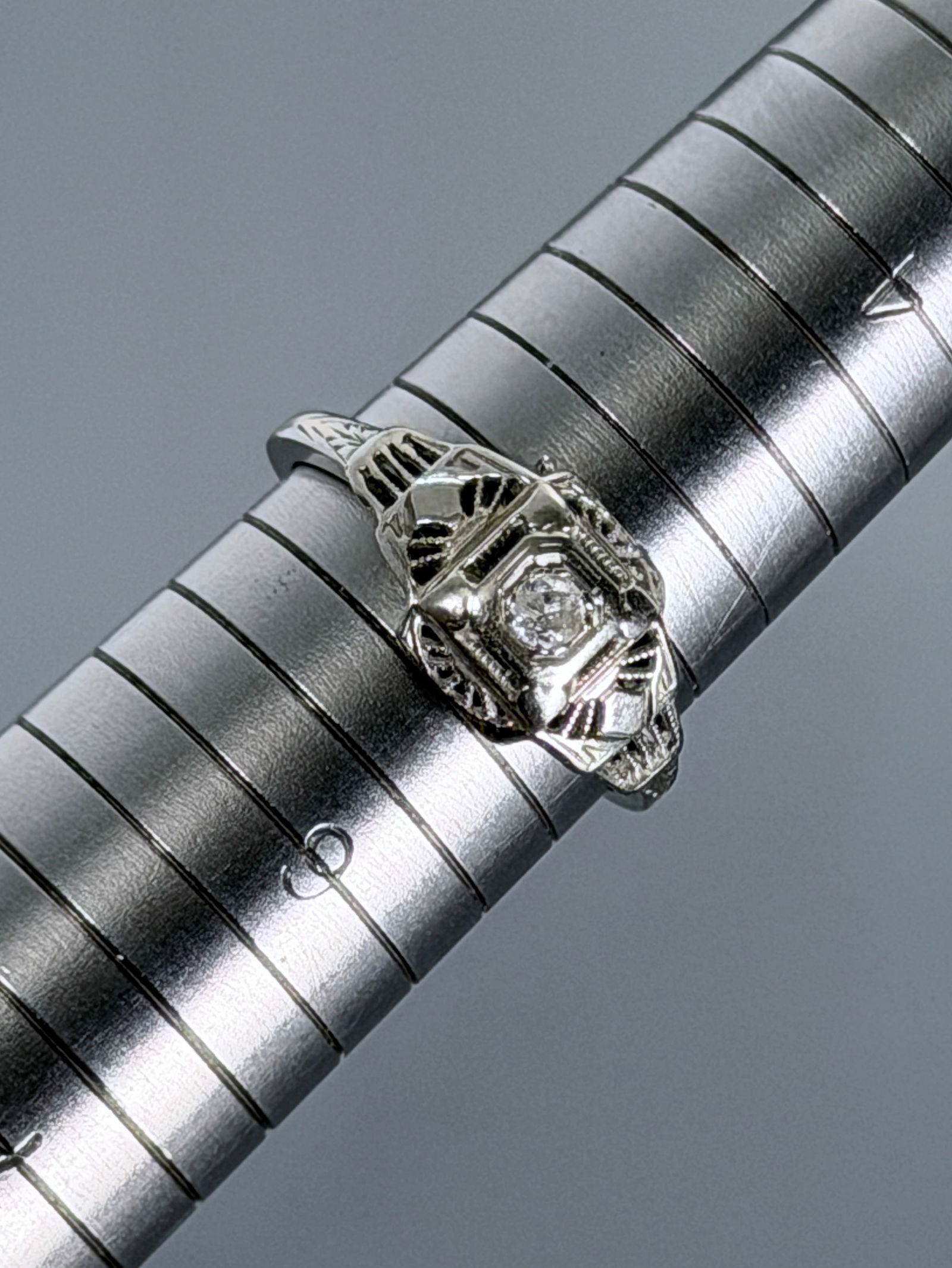 Art Deco Diamond 18K Gold Love Ring Signed J.A. to J.B. Size 5 1/4 (1 of 7)