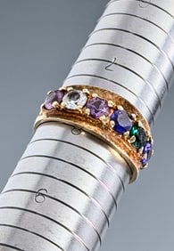 Vintage 10K Yellow Gold Multi Color Jeveled Ring Size 7 3/4