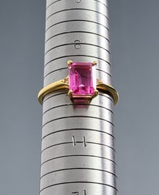 Pink Tourmaline Genuine Gemstone Ring in Gold Plated Sterling Silver