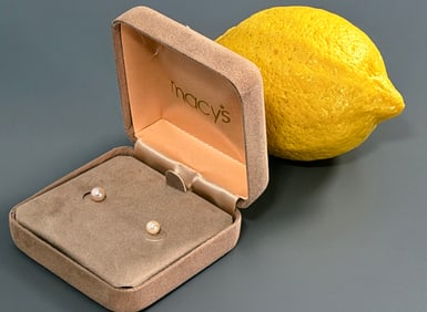 Vintage Boxed 14K Gold Pearl Stud Earrings