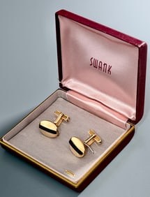 Vintage Swank Cufflinks Mid Century Mens Costume Jewelry Gold Plated Blue Sapphire Strip