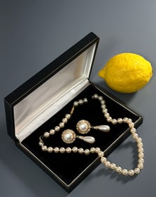 Vintage Costume Jewelry Faux Pearl Necklace Earring Clips Boxed Set