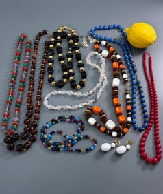 Lot of Mid Century Costume Jewelry Beaded Necklaces As Pictured