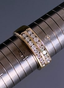 18K Gold Diamond Ring Size 9 3/4 Italian European Quality Channel Setting Diamonds