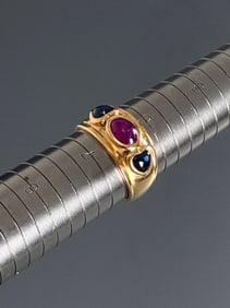 14K Gold Heart & Oval Semi Precious Stone Cabochon Jeweled Ring Unmarked Tested as 14K Purity Yellow