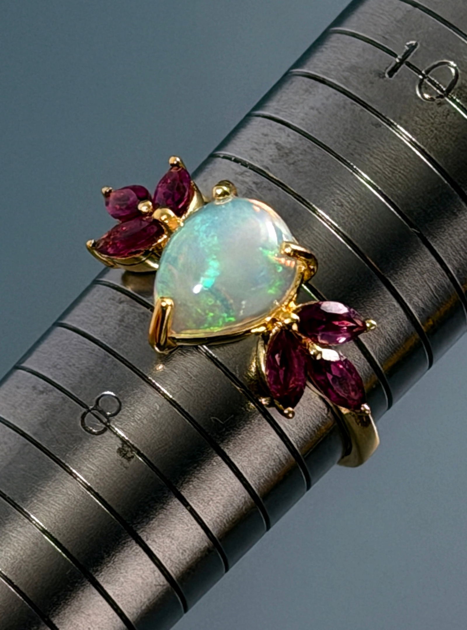 Teardrop Cabochon Ethiopian Opal & Rhodolite Pink Garnet Genuine Gemstone 14 K Gold Plated 925 (1 of 10)