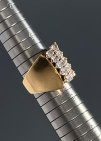 Two Row Channel Set Diamonds Yellow Gold Ring Tested as 14 Karat Purity Gold Size 4