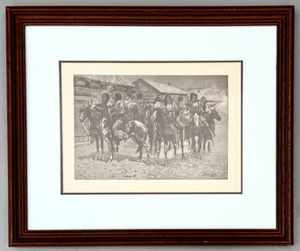 Frederic Remington 1861-1909 Crow Indians Firing into the Agency Framed Print