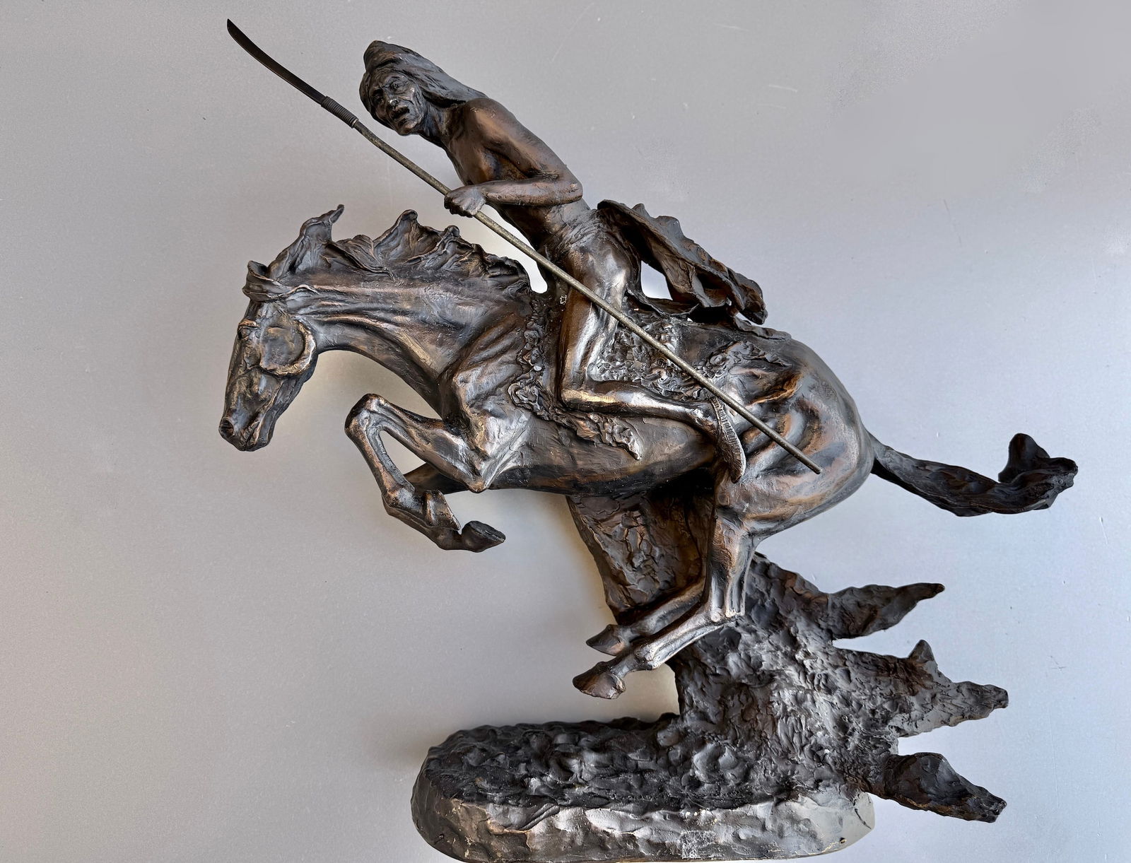 Frederic Remington The Cheyenne Western Art Vintage Bronze Sculpture after an original created by: Frederic Remington The Cheyenne Western Art Vintage Bronze Sculpture after an original created by Frederic Remington in 1901 depicted an Indian Cheyenne Warrior on Horseback at a Full Gallop. Overall